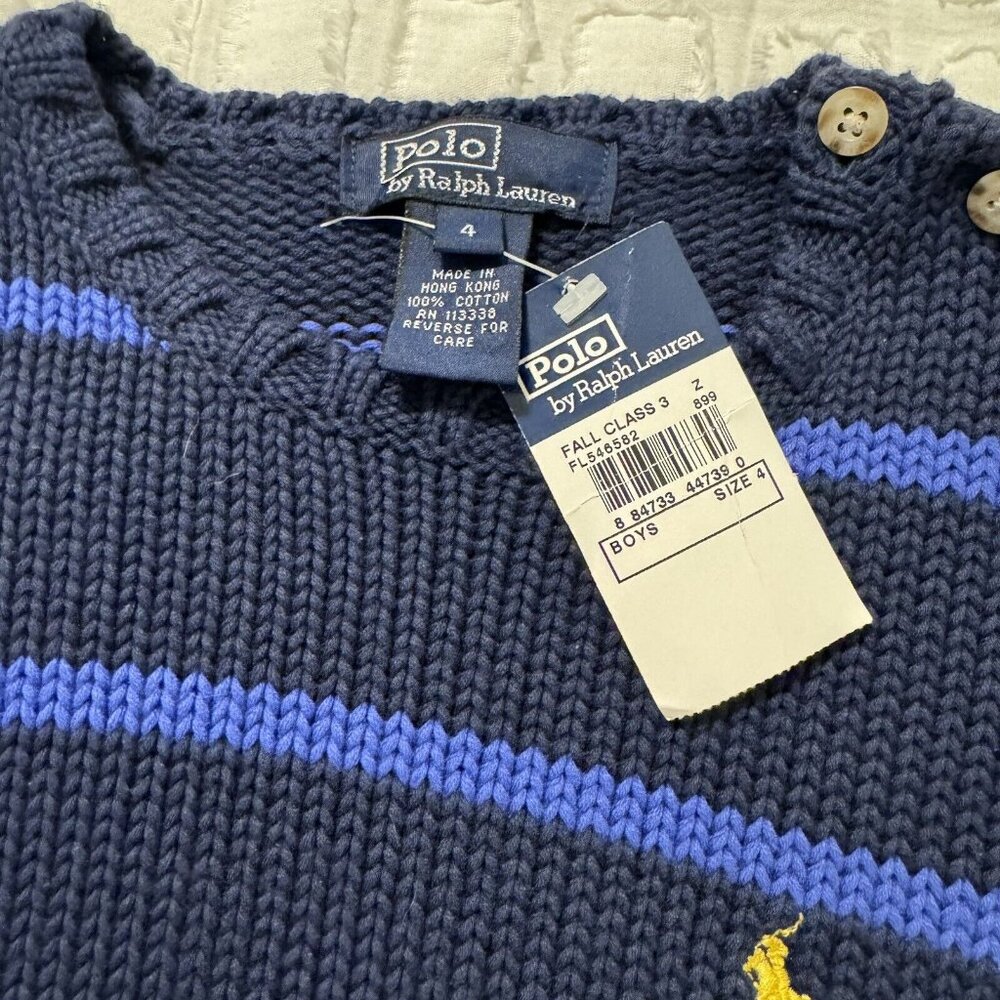 Vintage Polo Ralph Lauren Boys Striped Navy Sweater Size 4T With Tags - Picture 2 of 10